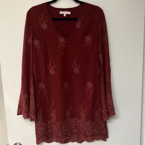 Flare Long Sleeve Lace Maroon Mini Dress
